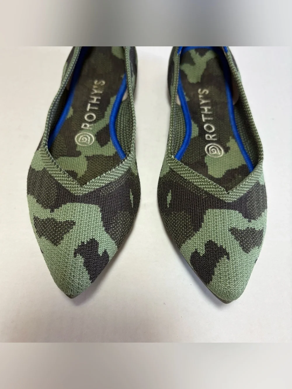 Rothy’s The Point Camo Knit Flats Women’s US 8 EU 38.5 Green Camouflage Pointed